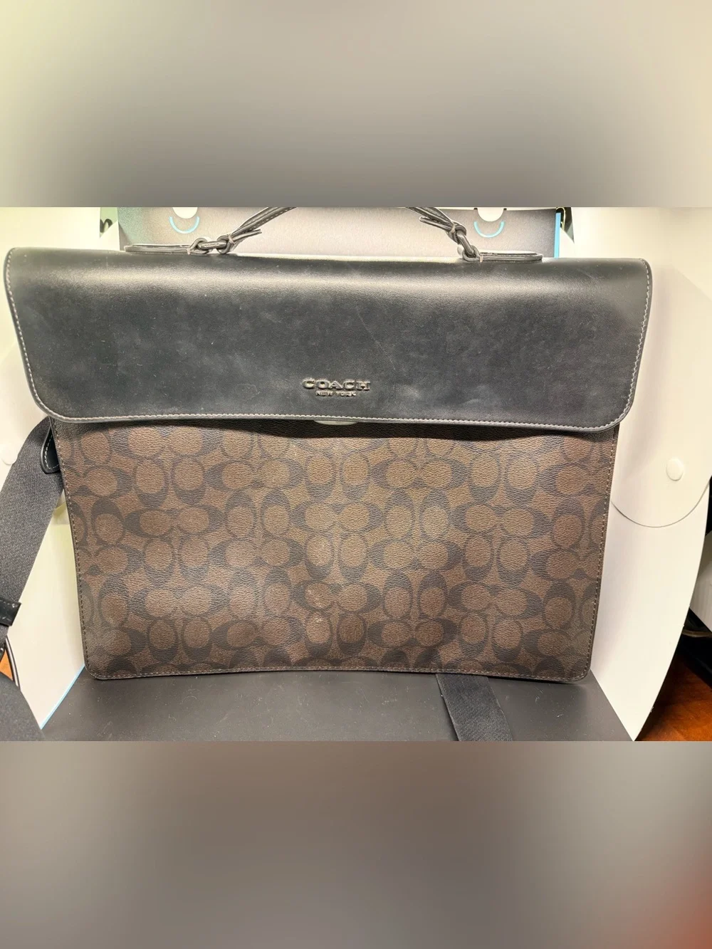 Coach Men's Brown and Black Signature Briefcase